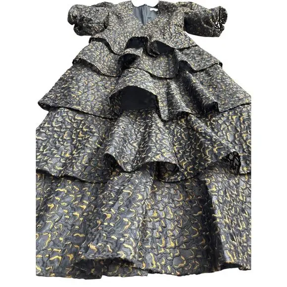 Marie Oliver Everly Embroidered Ruffle Organza Midi in Plume Dress Size 2